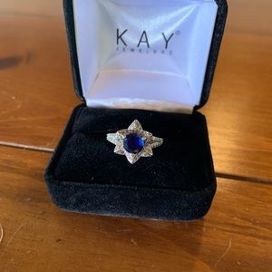 Custom Blue Sapphire & Diamond 14k White Gold Ring